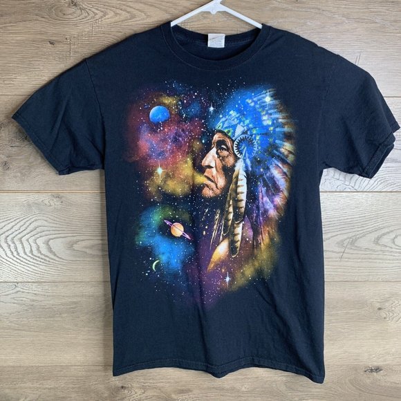 Celestial Space Native American Spirit Warrior Black T Shirt Size Medium - Picture 2 of 5